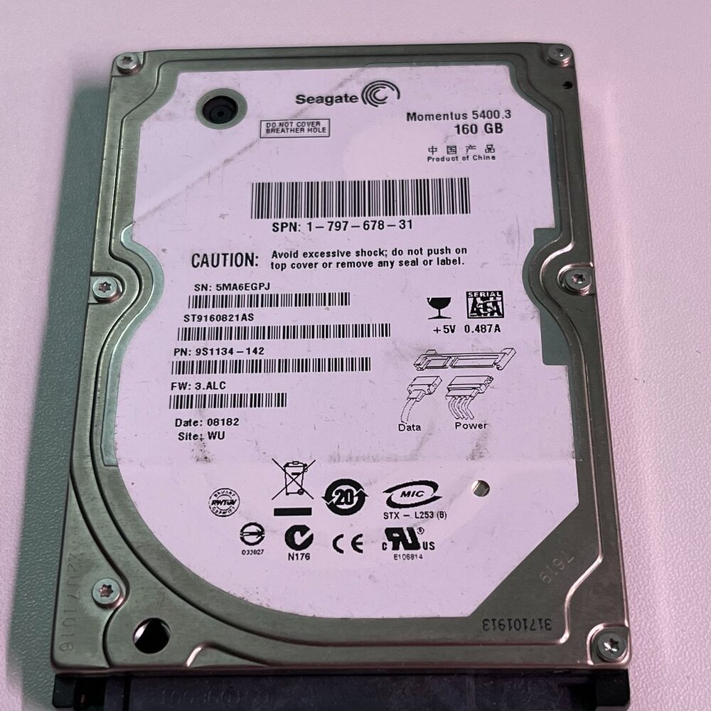 Seagate Momentus 5400.3 ST9160821AS 160GB 5400 RPM 8MB Cache SATA 1.5Gb/s 2.5"